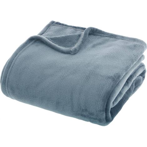 Atmosphera – Plaid flanel bleu orage 230 x 180 cm – 100% polyester – Texture douce – Lavable en machine à 30°C