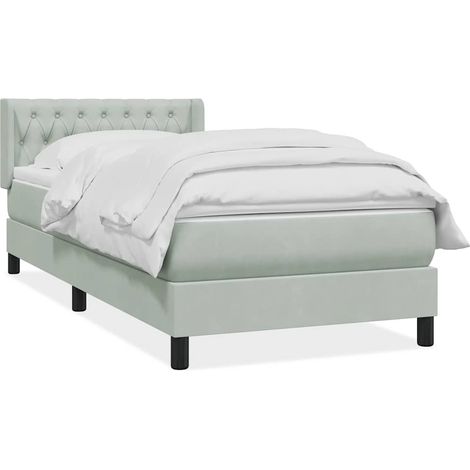 Sommier à lattes de lit et matelas gris clair 90x220 cm velours vidaXL (1/5)