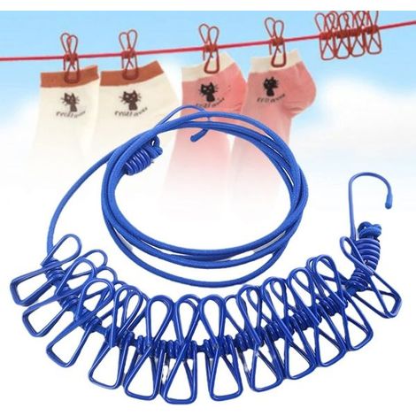 Filo stendibiancheria corda elastica da esterno balcone campeggio 12 mollette