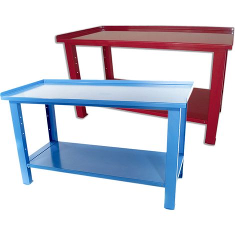 Banco da lavoro SOGI 1,5 metri con piano in acciaio portata 1000 kg - blu/rosso, ColoreRosso (1/5)