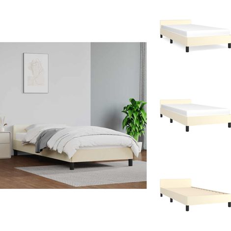 Cadre de lit avec tête de lit sans matelas crème 80x200 cm - Cadre De Lit - Lit Double - Literie - Meuble Chambre - Tête De Lit (1/5)