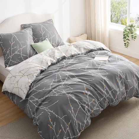 Housse de Couette 220 x 240 cm - Brindille Grise, 2 Taie 65 x 65 cm (1/5)