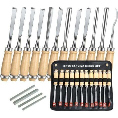 Wood Chisels, 12PCS Wood Engraving Tool Kit, Stripping Wood Carving Knife with Wooden Handle and Reel, for Beginners, Sculptor, Carpenter, Hobbyist (1/4)