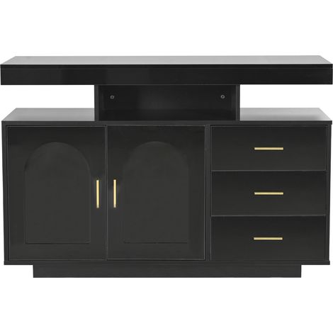 Aparador LED negro de 120 cm con 3 cajones y 2 puertas, en aglomerado y acrílico (1/5)