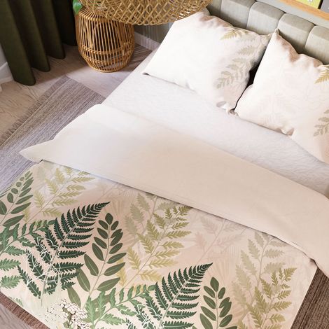 Parure de lit Ferna 160x200 cm - satin de coton, beige, motif botanique (1/5)