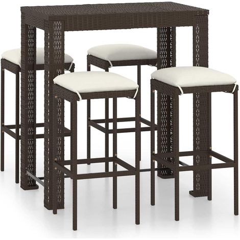 Maison Exclusive - Meuble de bar de jardin 5 pcs et coussins Résine tressée Marron (1/5)