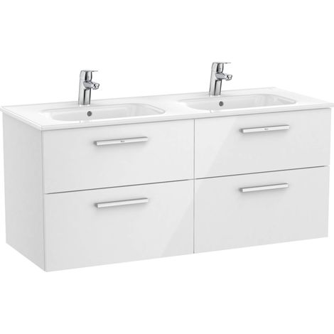 Conjunto de mueble con cuatro cajones y lavabo doble VICTORIA - ROCA Color: Blanco brillo