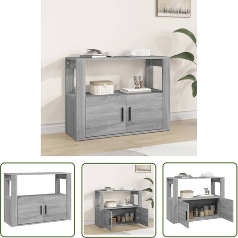 The Living Store Sideboard Grau Sonoma 80x30x60 cm Holzwerkstoff - Schreibtisch - Wohnzimmermöbel - Sideboard - Regal - Grau Sideboard (1/5)