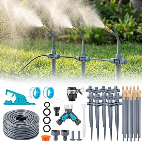 Garten Bewässerungssystem mit Erdspieß 360° Frei Verstellbar, Tropfbewässerung Präziser Durchflussregelung, Sprinklersystem Kühlsystem für Gewächshaus, Hochbeet, Terrasse, Balkontopfpflanzen (1/5)