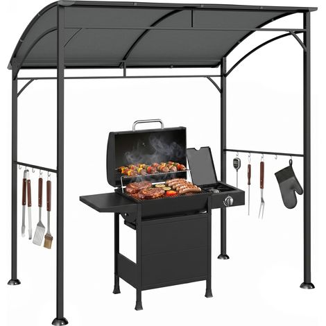 Grillpavillon, Grillüberdachung, Regenschutz, Haken für Utensilien, Stahlrahmen, Dunkelgrau, 215 x 150 x 182/220 cm (1/5)