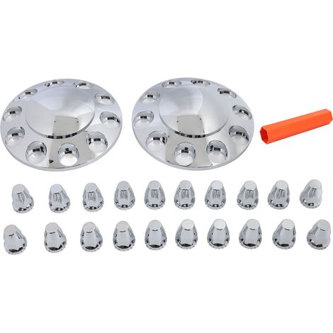 Paire de couvercles d'essieu avant chromés, capuchons de moyeu de roue brillants avec couvercles d'écrous de roue de 33mm pour camions, remorques et véhicules (1/5)