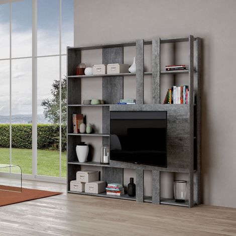 Libreria Moderna 5 Ripiani con Pannello per TV 178x36x204 cm in nobilitato Grigio (1/3)