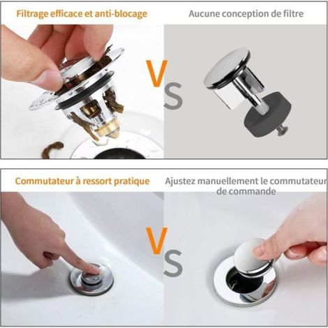 Bouchon de Lavabo, Pop-Up Universel avec Flitre Cheveux de Vidange Anti-Odeur Anti-Bloqué, Acier Inoxydable Bonde pour Baignoire d (1/4)
