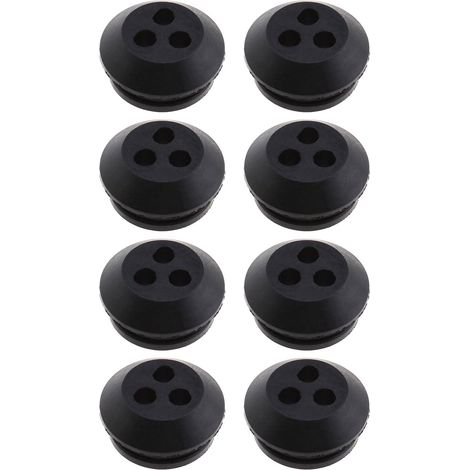 Lot de 8 œillets en caoutchouc à 3 trous pour réservoir de carburant - Noir - Diamètre du trou : 4 mm - Pour tuyau d'huile - Rondelle pour débroussailleuse - Pièces de rechange (1/5)