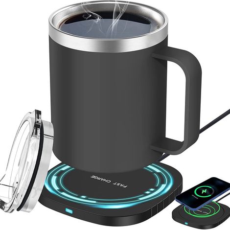 Scaldatazze Elettrico 2 in 1, Scaldatazze in Acciaio Inox da 300ml, Connessione USB, Temperatura Costante 55°C, Ideale per Caffè e Tè, a Casa o in Ufficio. (1/5)