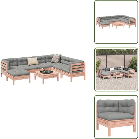 The Living Store Salon de jardin 8 pcs avec coussins sapin douglas solide - Canapé d'angle (1/5)