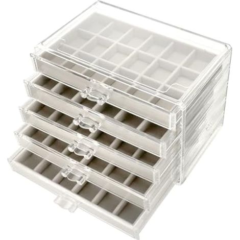 Boîte à bijoux en acrylique, avec 5 tiroirs, organisateur de bijoux, rangement de bijoux transparent, gris (1/5)