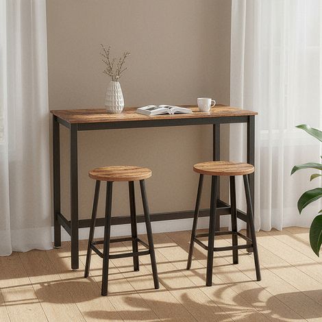 Table Haute Industrielle, Cadre en Métal Solide, Table de Cuisine, pour Salon, Bar, Restaurant, Bois, Marron