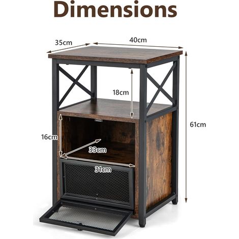 Costway – Table de chevet industrielle 60,5 x 40 x 35 cm – Cadre métal avec 2 tiroirs à bascule – 2 étagères ouvertes en MDF – Brun rustique (1/5)