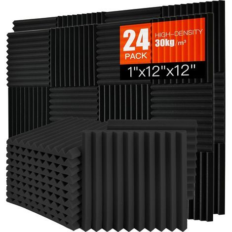 Set of 24 High-Density Foam Acoustic Panels 30x30x2.5cm Fire Retardant for Studio Office (1/5)