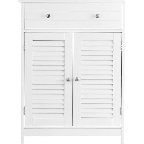 CALICOSY - Petit meuble de rangement 2 portes et 1 tiroir blanc - L60 cm (1/5)