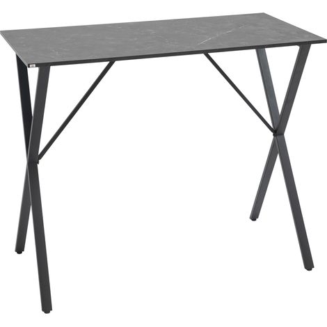 Bancone Bar Tavolo Alto Stile Industriale Effetto Marmo, Legno e Acciaio 120x60x102 cm, Nero