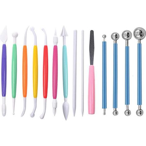 14 pièces Couteau à modeler en plastique pour la sculpture sur sucre, bâtonnet et outil de modelage DIY (1/4)