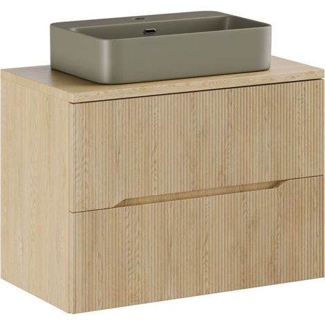 Set da bagno NATURA 80cm: mobile sottolavabo + piano per lavabo + lavabo da appoggio rettangolare verde kaki