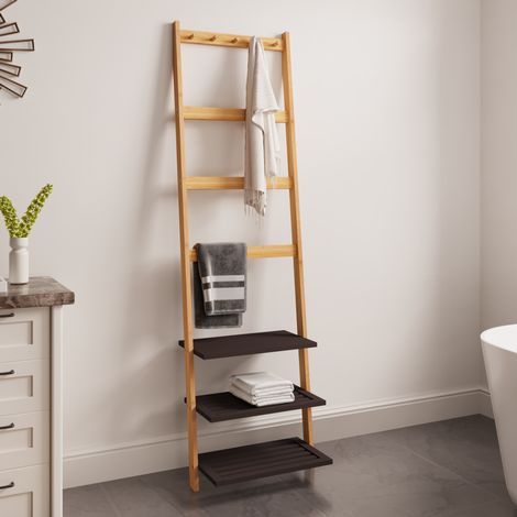 Mueble baño toallero escalera de bambú con estantes OKMYHOME (1/5)
