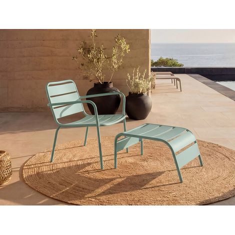 Poltrona bassa da giardino impilabile + Poggiapiedi in Metallo Verde acqua - MIRMANDE