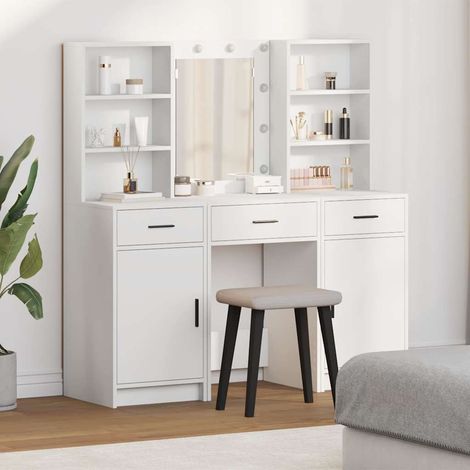 Schminktischset mit LED mit Schubladen 3 pcs Weiß Holzwerkstoff