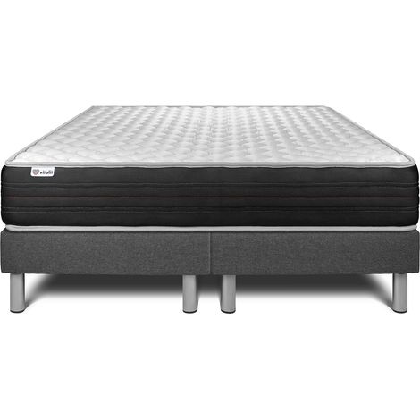 Base tapizada gris + Colchón con espuma viscoelástica 2x90x200