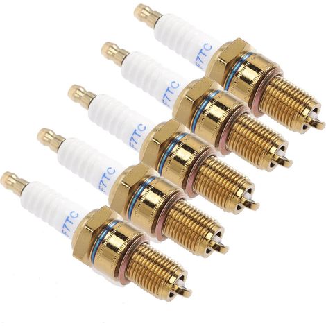 Satz mit 5 vergoldeten F7Tc-Zündkerzen für Generatoren, Rasenmäher, Traktoren und Mikrorotatoren, Hochleistungs-Zündkerzen mit Antifouling-Eigenschaften, Motorersatzteile
