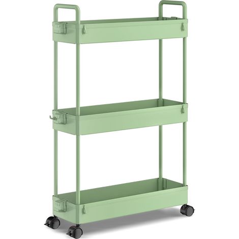 Chariot de rangement à 3 niveaux à glissière - Chariot utilitaire mince mobile à roulettes - Organisateur de rangement à étagères pour cuisine, salle de bain, buanderie, chambre à coucher (1/5)