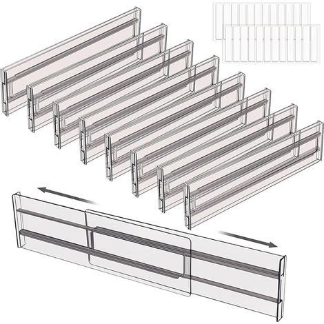 Divisori per cassetti regolabili da 8 pezzi, estensibili da 27,5 a 52 cm, organizer per cassetti regolabile per utensili, cucina, toeletta, bagno, trucco