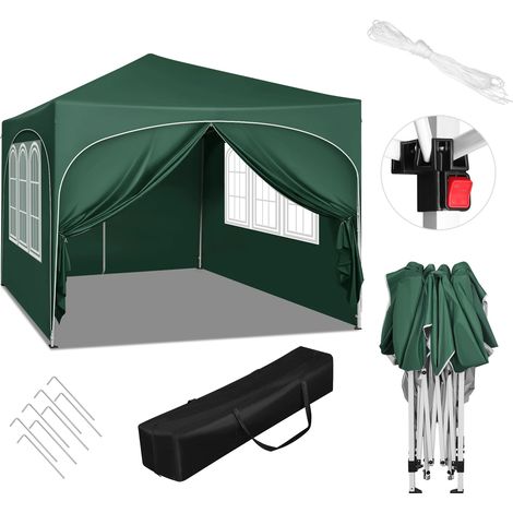 3 x 3 m zusammenklappbarer Pavillon mit 4 Seitenwänden, höhenverstellbares Partyzelt, wasserabweisender UV-Schutz für Garten, Camping, Picknick, Grün