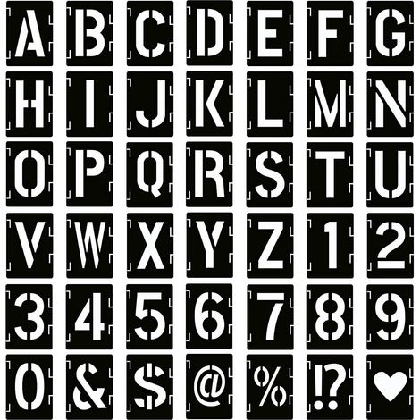 Lot de 42 pochoirs de lettres réutilisables de 5 à 15 cm - Pochoirs vintage en plastique - Pochoirs de bricolage pour panneaux en bois, peinture de gâteaux (3 pouces) (1/5)