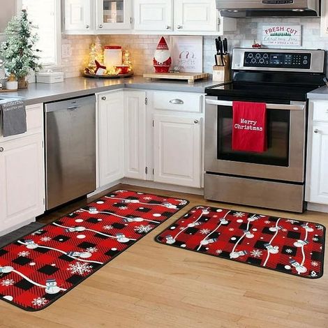 Christmas Floor Mat - Polyester - 40 x 60 cm + 40 x 120 cm - Red Black - 2 Pieces (1/5)