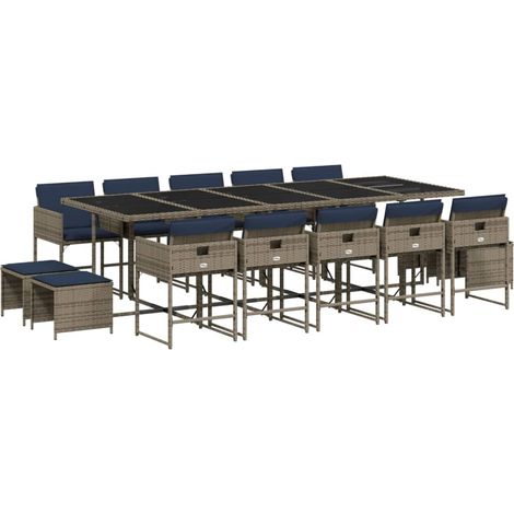 Maison Exclusive - 15-teiliges Garten-Ess-Set mit Kissen, grau, P