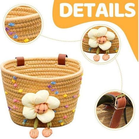 Panier vélo enfant – corde tressée – floral – structure solide – guidon (1/5)