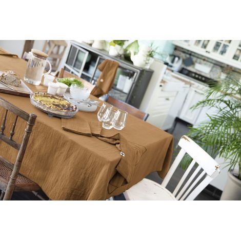 Nappe de table "Gaïa" 150 x 250 cm "Gaze de Coton" - Gaïa Camel - Gaia Camel -