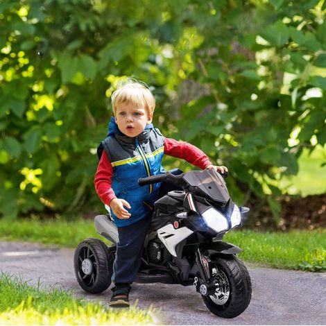 Moto elettrica per bambini 3 km/h con luci e suoni, ricaricabile, nero e bianco HAVRYA (1/4)