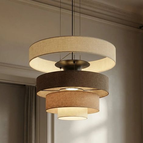 [NEUWERTIG] B-Ware Lucande Pendelleuchte Hängelampe Led Peldano Textil Braun Beige ø 50 Cm Warmweiß