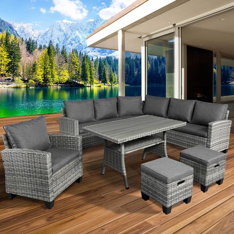 BRAST Gartenmöbel Set Hacienda Grau/Anthrazit bis zu 10 Personen inkl. Kissen & Abdeckung TÜV geprüft Outdoor Loungemöbel Sitzgruppe Essgruppe Garnitur (1/4)