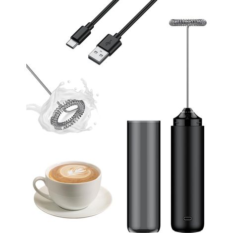 Wiederaufladbarer Milchaufschäumer, elektrischer Handschaumbereiter aus Edelstahlquirl, tragbarer Kaffeeschäumer, Akku-Milchaufschäumer Stab Mixer für Cappuccino Latte Matcha Heiße Schokolade (1/5)