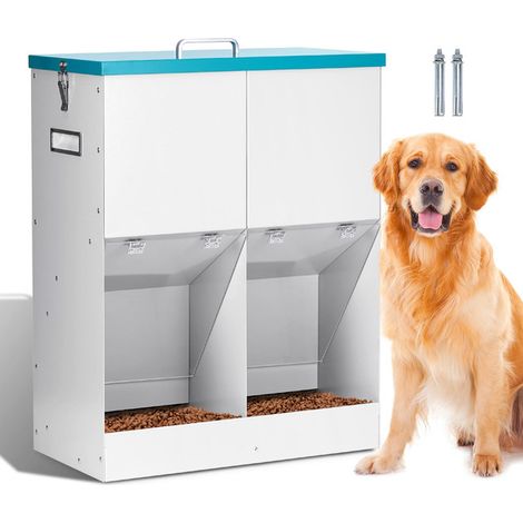 Distributeur de croquettes automatique double pour chiens avec réservoir grande capacité 21kg, station de nourriture en métal pour extérieur et intérieur