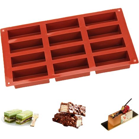 Moldes rectangulares de silicona con cavidades para tarta de queso, granola, pan, chocolate y pasteles fáciles de desmoldar.