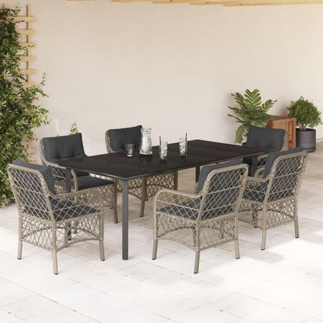 Ensemble à manger de jardin et coussins 7 pcs-Salon de jardin gris clair rotin 106895 (1/5)