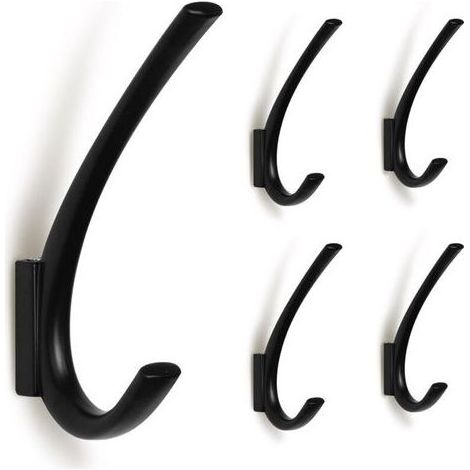 Lot de 5 Crochets muraux Noirs Mats en Alliage de Zinc pour vestiaire, Salon, Chambre à Coucher, Salle de Bain, Porte-clés pour Mur, Porte-Manteau Fantaisie (1/4)