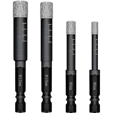 Lot de 4 Forets Mèches diamant pour Carrelage Céramique Grès Cérame Tuiles Verre Pierre. Mèches Diamantées Professionnelles Carreaux de Céramique Drill Bits Tool - 6mm 8mm 10mm 12mm